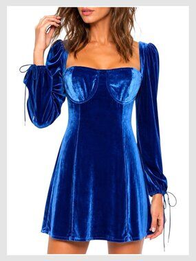 For Love & Lemons Nadine Velvet Mini Dress Royal Blue Bustier M
